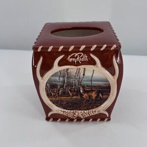 Terry Redlin Tissue Box Cover Wildlife Deer Ceramic Rustic Lodge‎ Cabin Brown